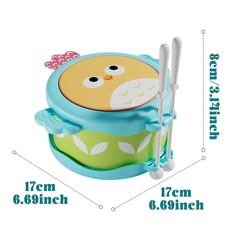 Educational Double-Sided Owl Drum - Musical Instrument for Motor Skills & Brain Development