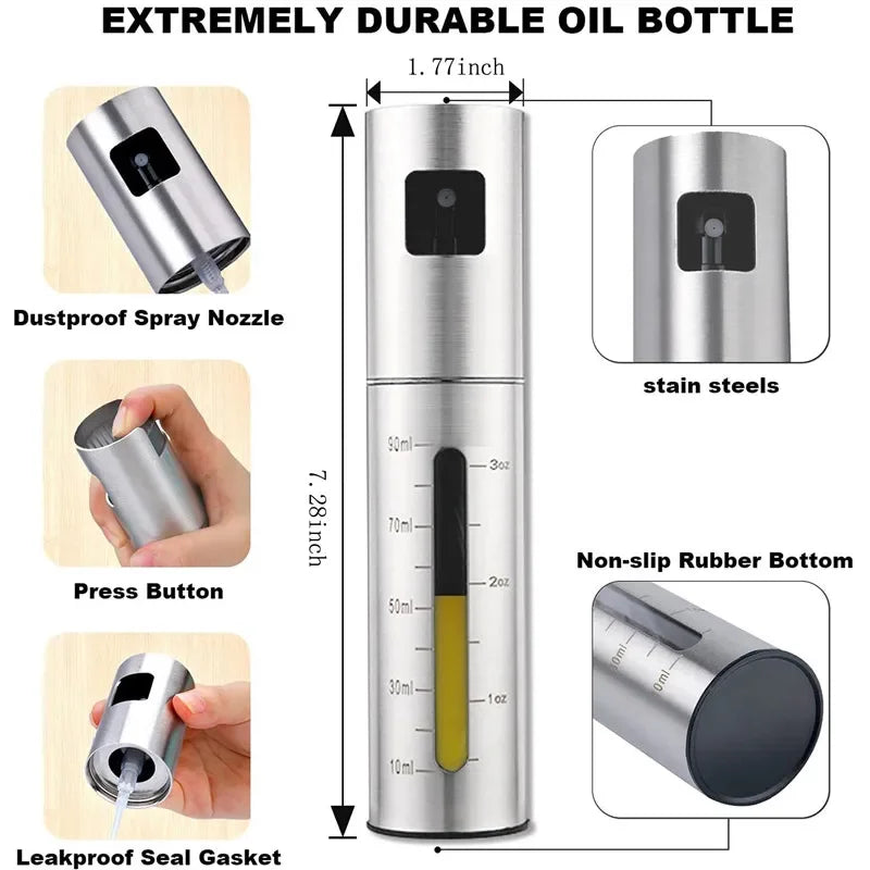Stainless Steel Oil & Vinegar Spray Bottle with Dual Scale - Reusable Kitchen Dispenser