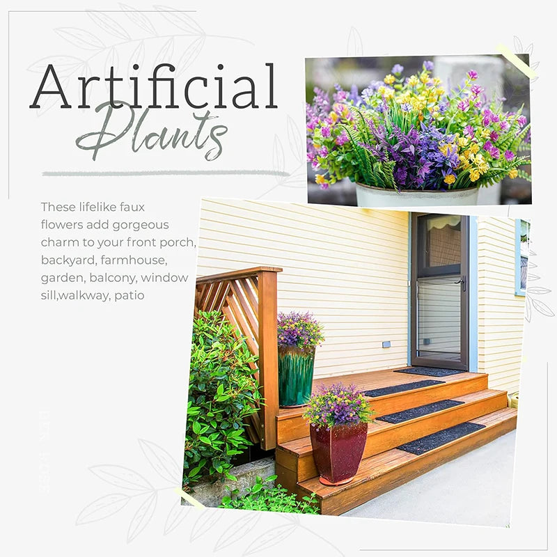 Artificial Flowers Outdoor UV Resistant 20 Bundles for Garden Porch Patio - Fake Floral Decor