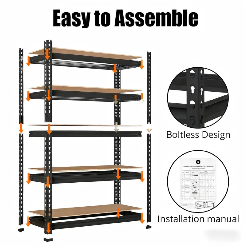 Heavy Duty 5-Tier Metal Storage Shelving Unit 30x12x60in, Adjustable Garage Rack