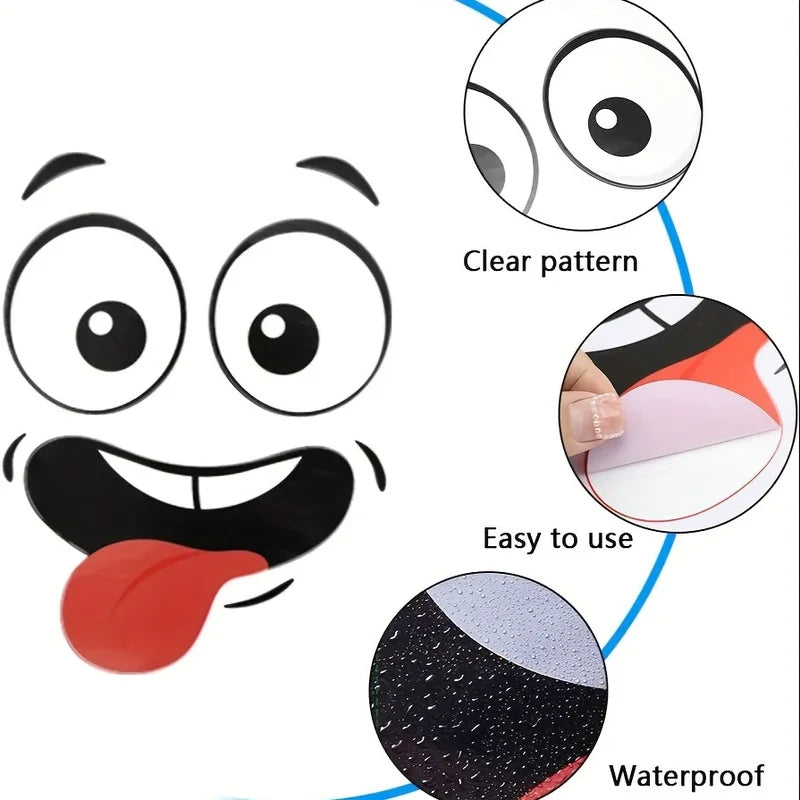 4-Pack Cartoon Expression Trash Can Stickers - Waterproof Vinyl Home Decor