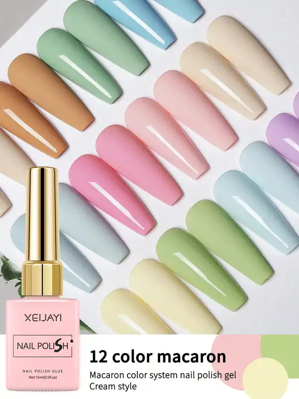 2025 Macaron Color Gel Nail Polish Set - 12 Trendy Shades Long-Lasting & Chip-Resistant