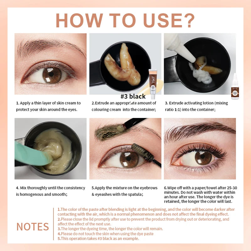 Professional Waterproof Eyebrow Tint Dye Kit Long-Lasting Semi Permanent Home Use