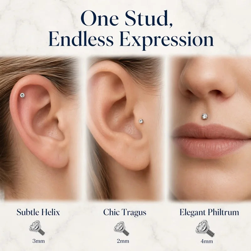 10Pcs Titanium Labret Lip Piercing Body Jewelry with Gem Tops - Multiple Sizes