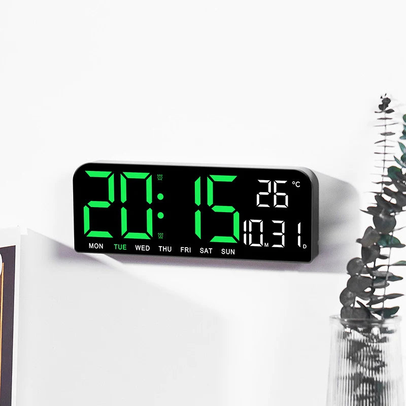 Large LED Digital Wall Clock with Temperature Date Week Display Countdown Brightness Adjustable Dual Alarm
