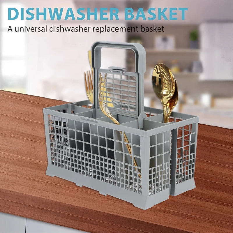 Foldable Dishwasher Cutlery Basket - Universal Silverware Holder, Gray