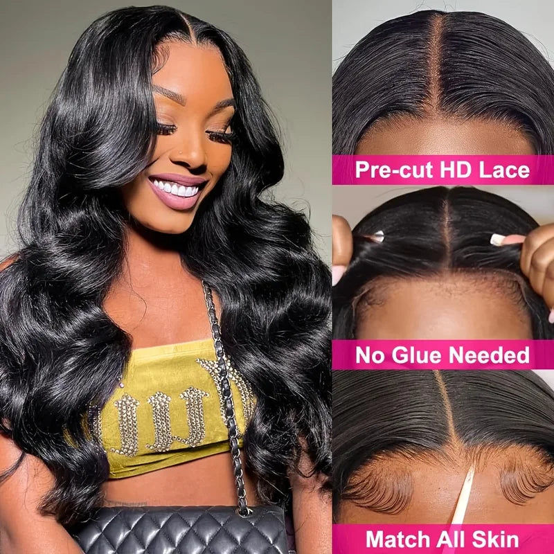 250% Density 28 Inch Body Wave Lace Front Wigs Human Hair Pre Plucked No Tangle
