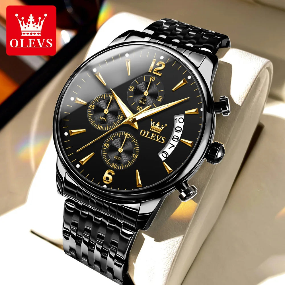 Men's Luxury Waterproof Stainless Steel Quartz Watch with Box Gift Set