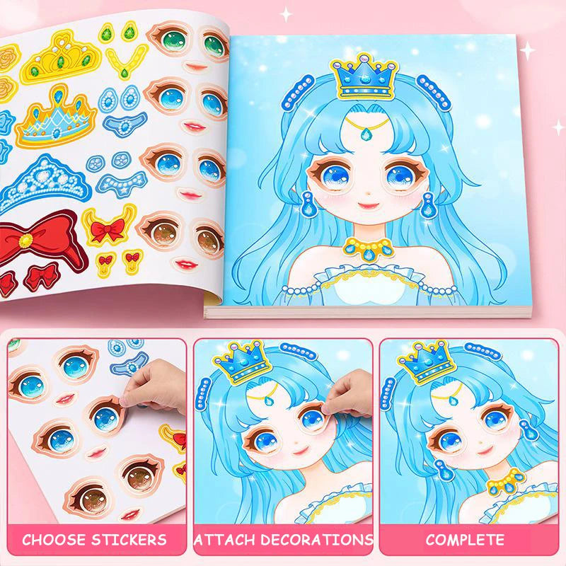 Reusable Cartoon Princess Sticker Set for Kids Creative Crafts & Face Making