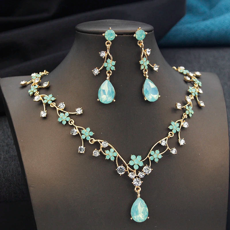 Rhinestone Water Drop Bridal Jewelry Sets for Women Wedding Necklace & Earrings