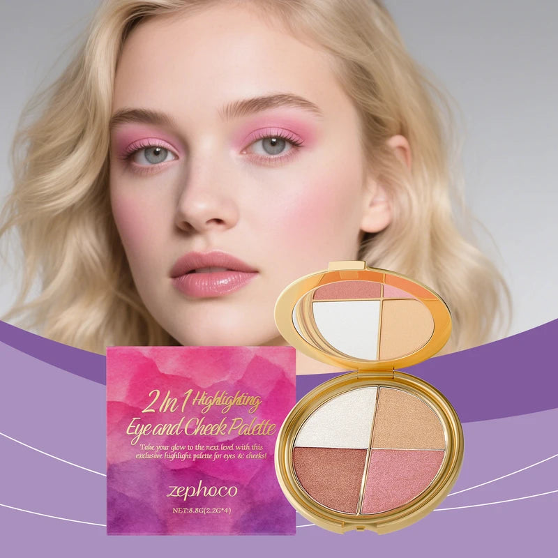 3-in-1 Multi-Function Face Palette with Highlighter, Eyeshadow & Blush - Brightening Makeup Set