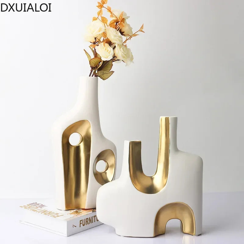 Modern Ceramic Vase - Hand-Painted Home Decor Art Piece, Creative Electroplated Finish