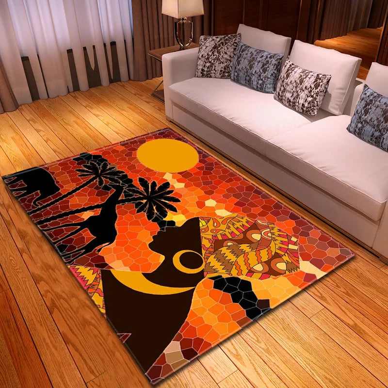 African Woman Carpet Rug for Living Room Bedroom Kitchen Floor Mat - Unslip & Giftable