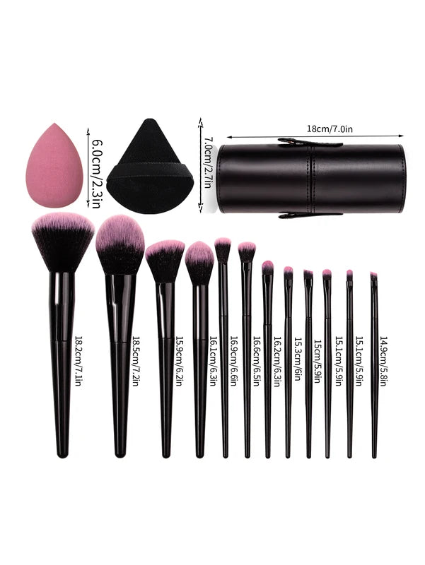 19-Piece Makeup Brush Set with Powder Puffs and Storage Bucket - Color Variations