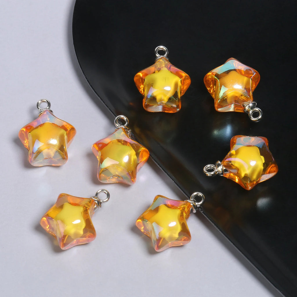 10pcs Clear AB Colorful Star Acrylic Charms Beads Pendant Jewelry Making Supplies