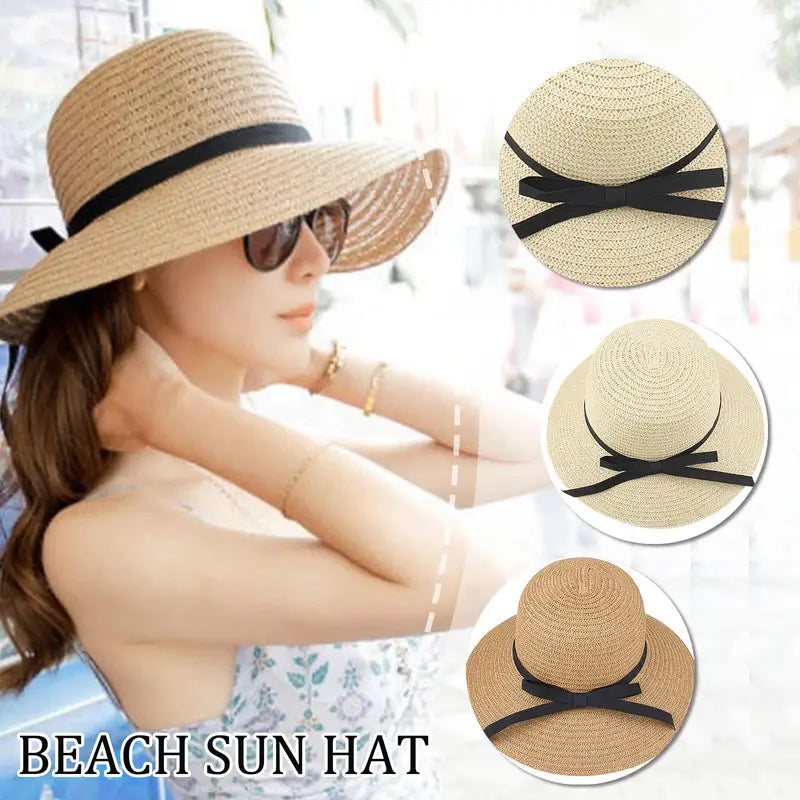 Women's Foldable Straw Sun Hat UPF 50+ Wide Brim Beach Hat for Sun Protection