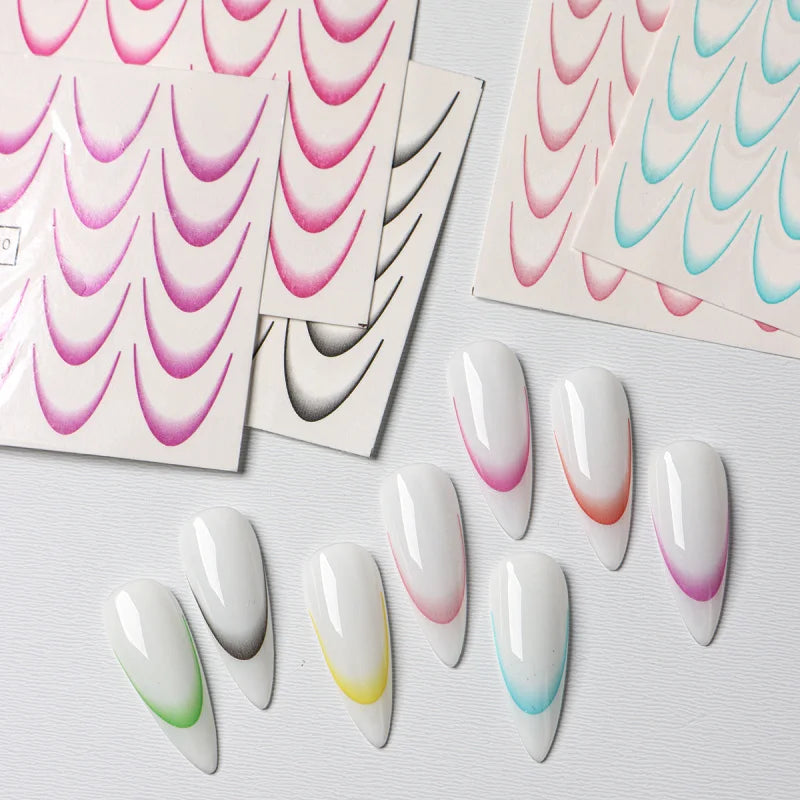 8PCS Gradient French Nail Art Stickers Water Transfer Decals for DIY Manicure