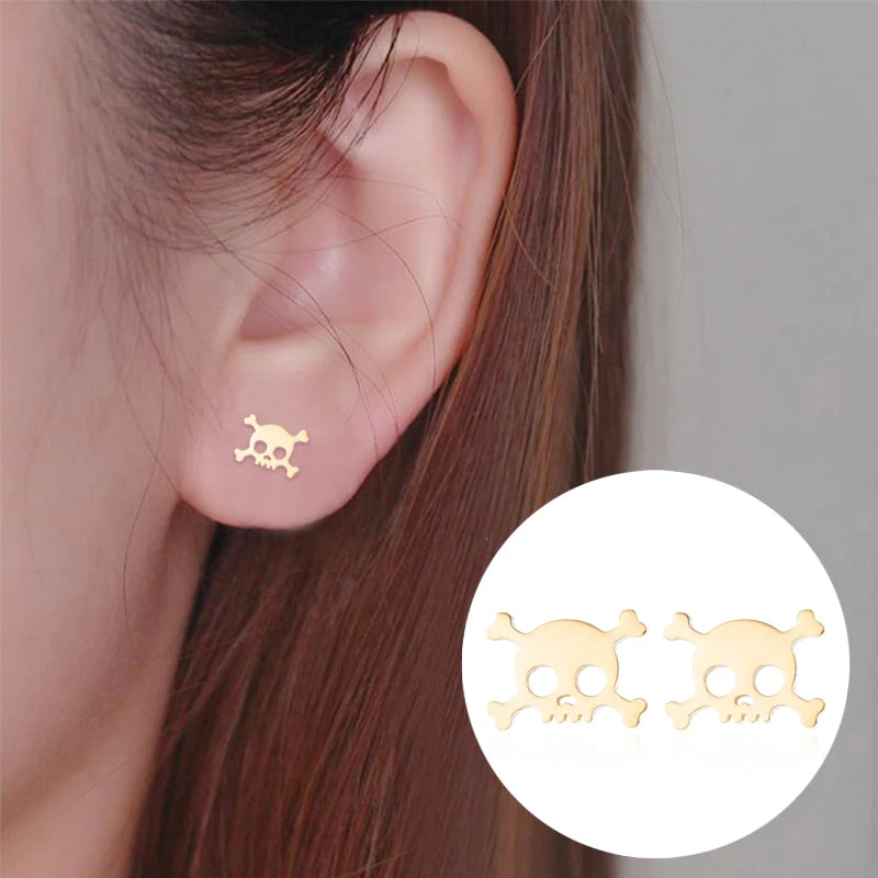 Halloween Skull Earrings for Women - Stainless Steel Gothic Jewelry, Multiple Colors