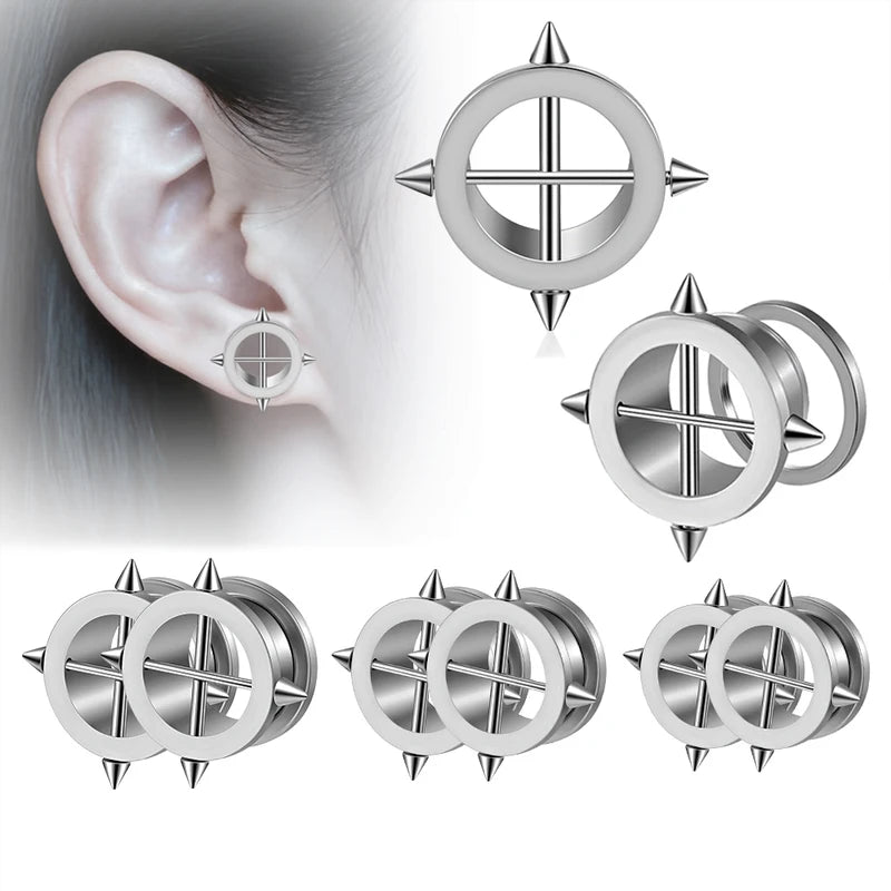 2pcs Punk Arrow Spike Ear Cuffs Gauges Body Jewelry - Unisex Piercing