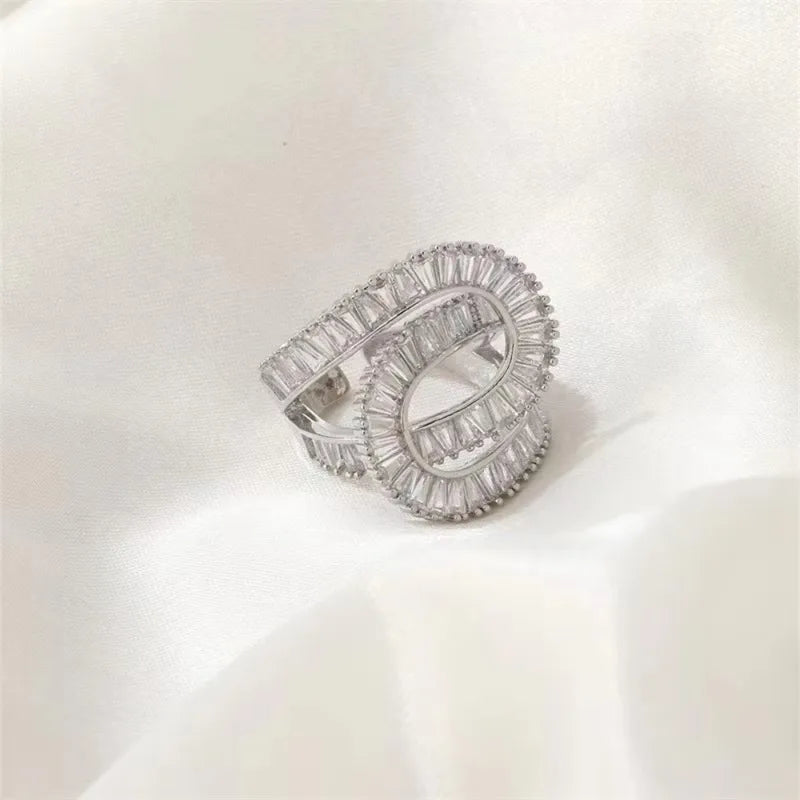 Open Stainless Steel Zircon Rings for Women - Trendy Wedding Jewelry