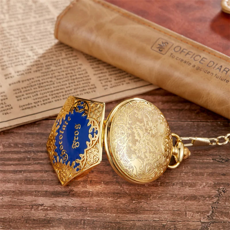 Personalized Fashion College Style Pentagonal Gold Blue Quartz Pendant Watch for Boys & Students