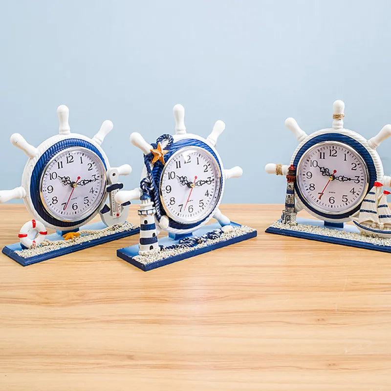 Nautical Style Rudder Shape Desk Clock with Thermometer - Silent Ocean Decor