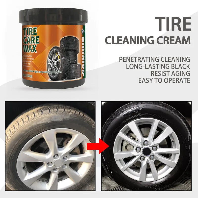 Car Tire Coating Wax with Sponge - Black Shine & Protective Wheel Cleaner
