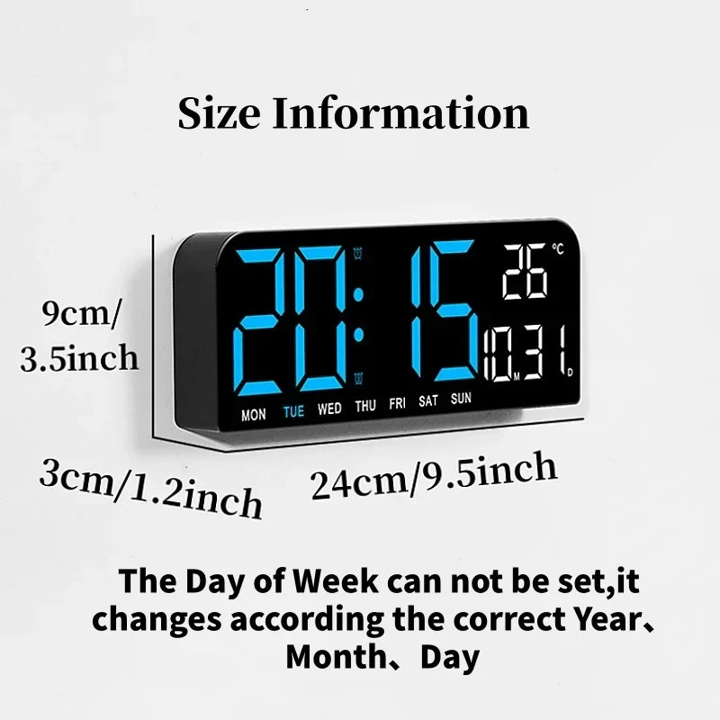 Digital Wall Clock with Temperature Date Week Countdown Alarm 12/24H Auto Dimmable USB Powered