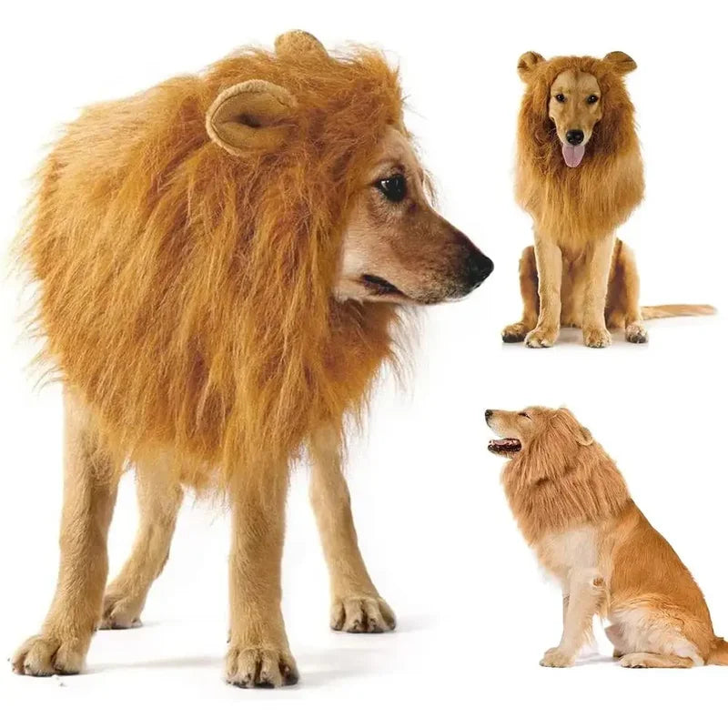 Pet Lion Head Wig Cosplay Dog Costume - Realistic Mane for Medium & Large Dogs