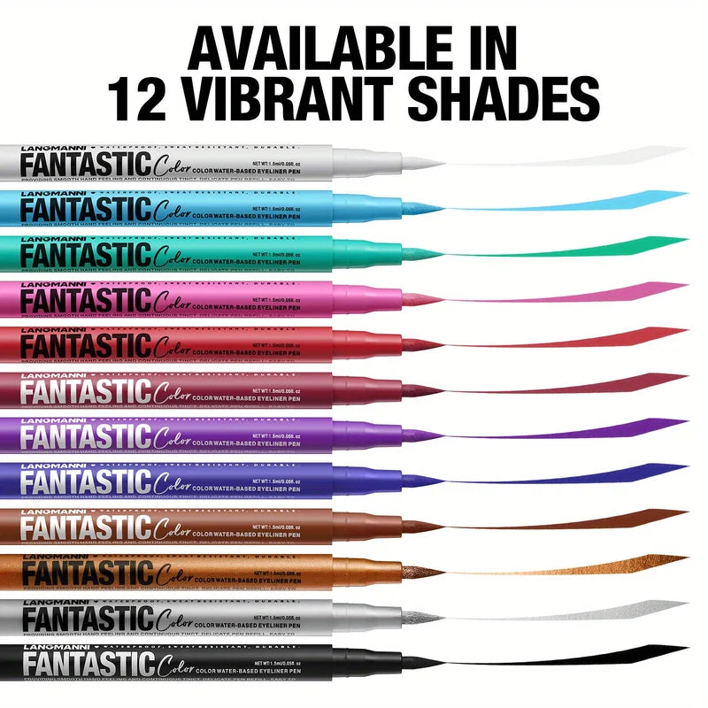 12-Color Waterproof Eyeliner Set - Long-Lasting Quick-Dry Oil-Proof Non-Smudge Makeup