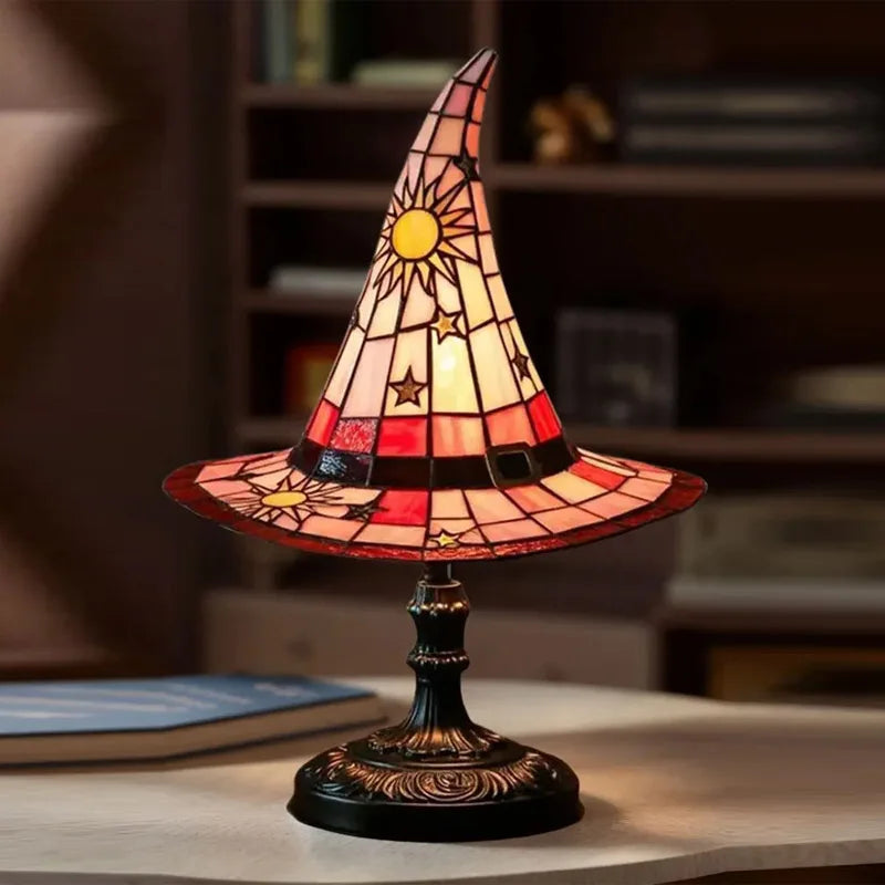 Stained Glass Witch Hat Night Light - USB Powered Table Lamp for Bedroom & Living Room Decor