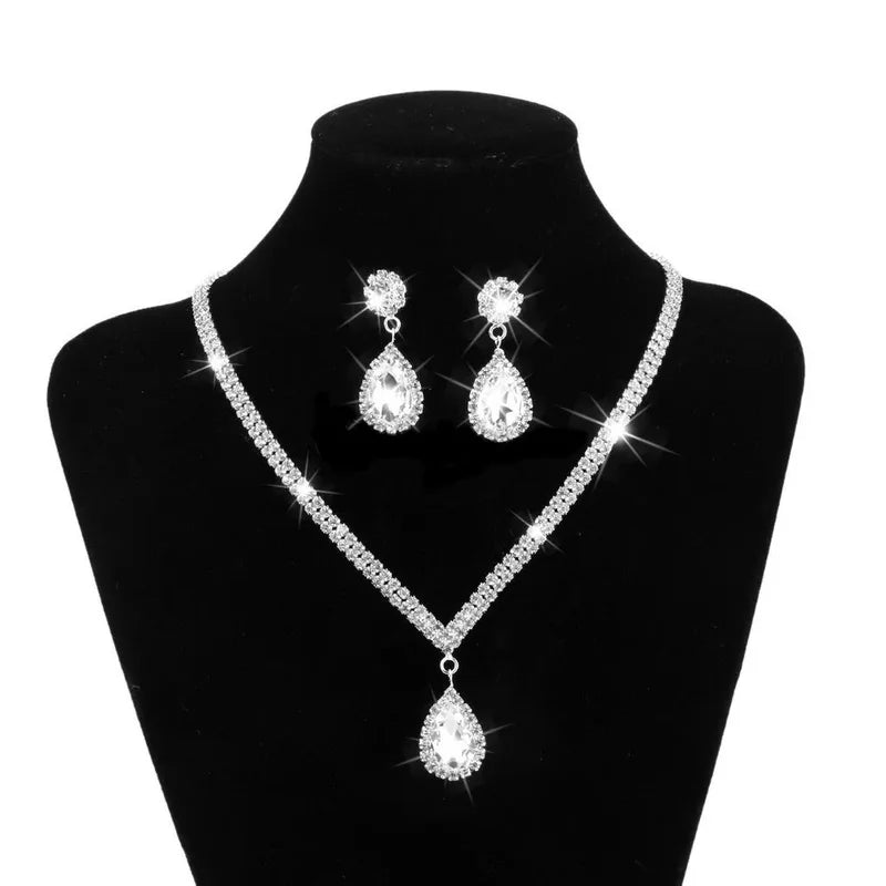Wedding Jewelry Set Women Claw Chain Water Drop Necklace Earrings Bracelet