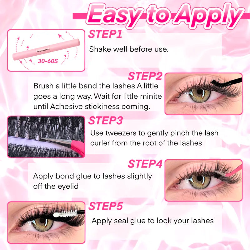 DIY Lash Extension Kit Clusters with Bond & Seal - Natural Wispy 9-16mm