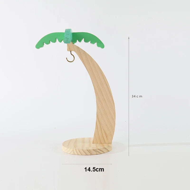 Wooden Banana Rack Hanging Kitchen Organizer with Leaf Design and Hooks