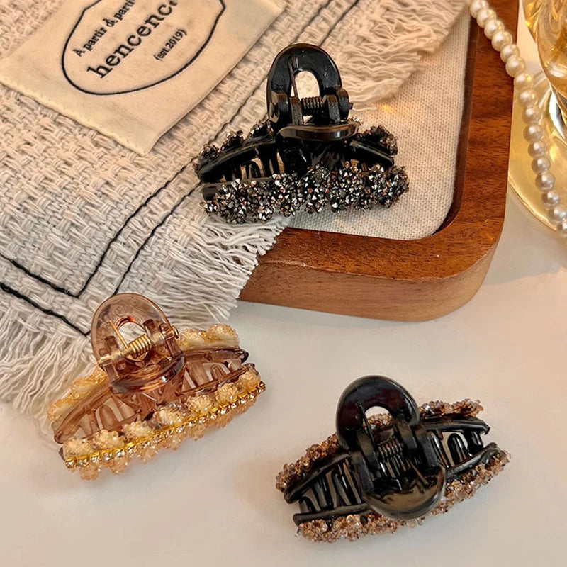 Rhinestone Leaf-Shaped Hair Claw Clamp for Strong Hold Buns - Multiple Colors