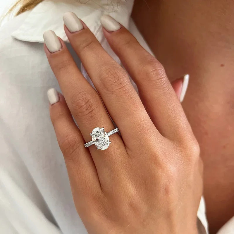 Oval Cut Moissanite Engagement Ring for Women 1-4 Carat S925 Silver Wedding Band