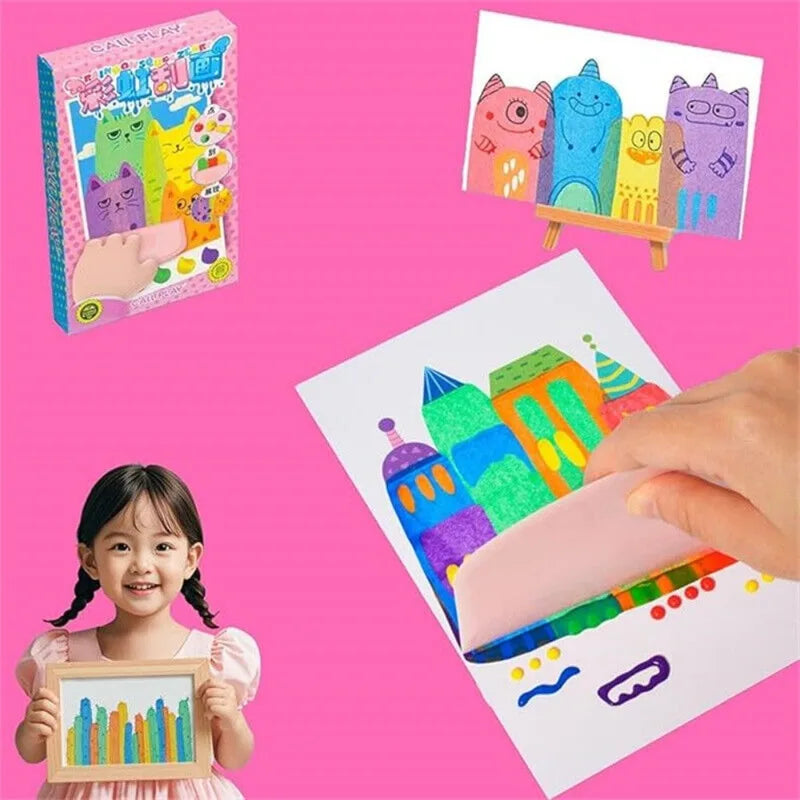 Kids Drawing & Painting Kit with Papers Paints & Squeegee - Animal Pattern DIY Art Set