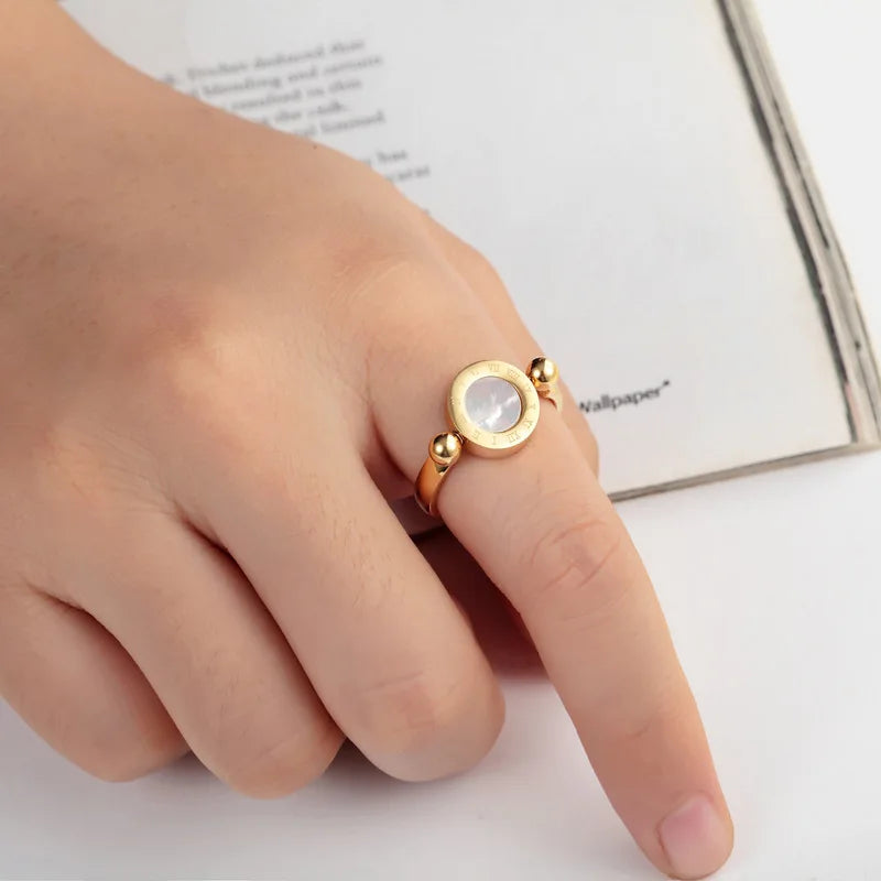 Roman Numeral Double-Sided Rings for Women - Stainless Steel Jewelry Accessory