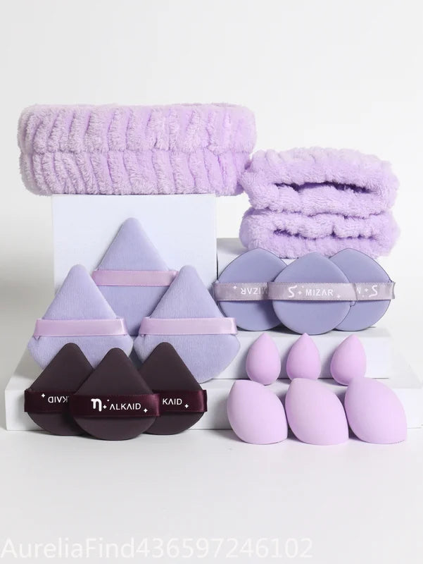 18-Piece Makeup Accessory Set with Sponges Headbands and Wrist Bands - Color Variants