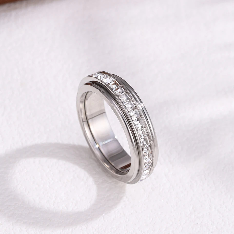 Stainless Steel Zirconia Spinner Rings for Anxiety Relief - Women & Men Jewelry Gift