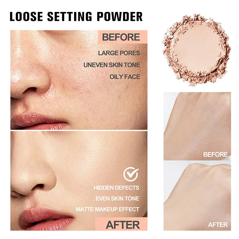 Banana-Shaped Loose Face Powder for Pore Reduction & Matte Finish