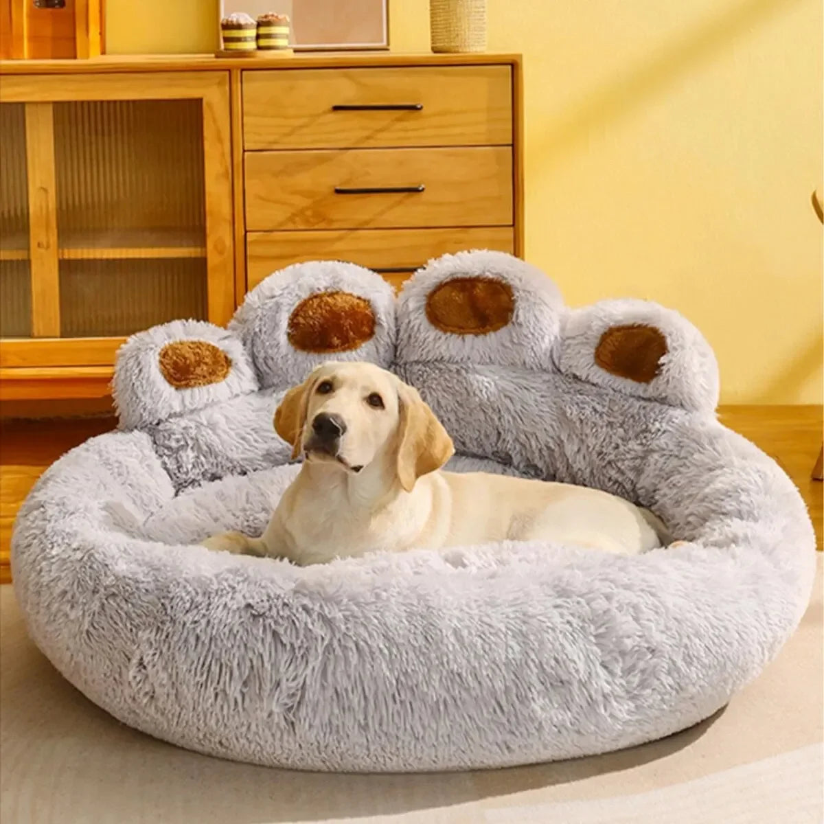 Winter Bear Paw Shape Pet Sofa Bed - Soft Fluffy Warm Cushion for Small to Large Dogs & Cats