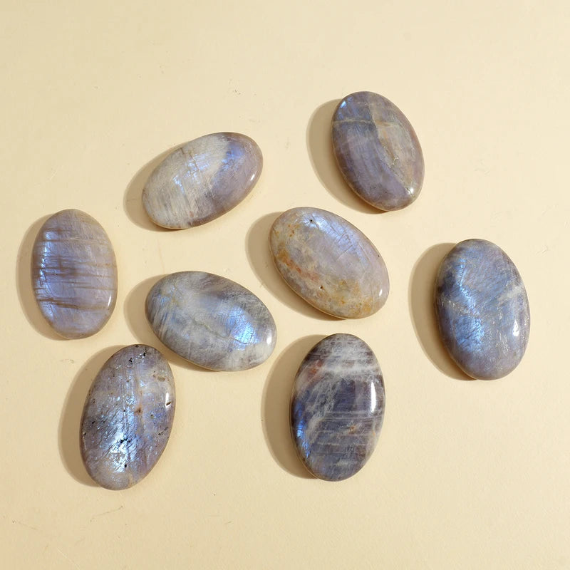 Natural Blue Moonstone Crystal Palm Stone for Energy Healing & Yoga