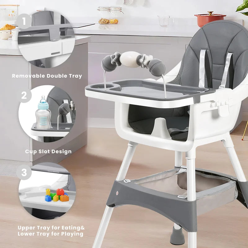Portable Baby High Chair with Removable Double-Layer Tray & Toy Rack - Adjustable & Easy to Clean, Suitable for 6 Months to 3 Years