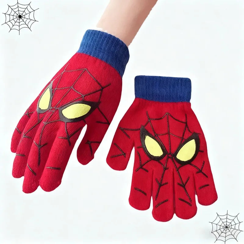 Kids Winter Knitted Gloves with Spider Pattern - Soft & Warm for Daily Wear & Christmas Gift