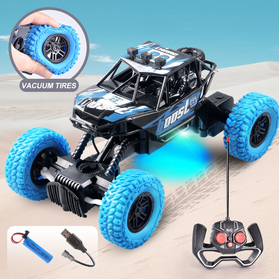 Remote Control Off-Road Car with Colorful Flashing Lights and Rubber Wheels - Suitable for Kids