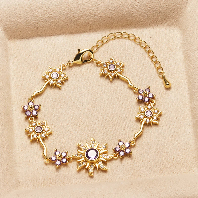 Sunflower Jewelry Bracelet with Zirconia - Holiday Gift for Travel & Outings