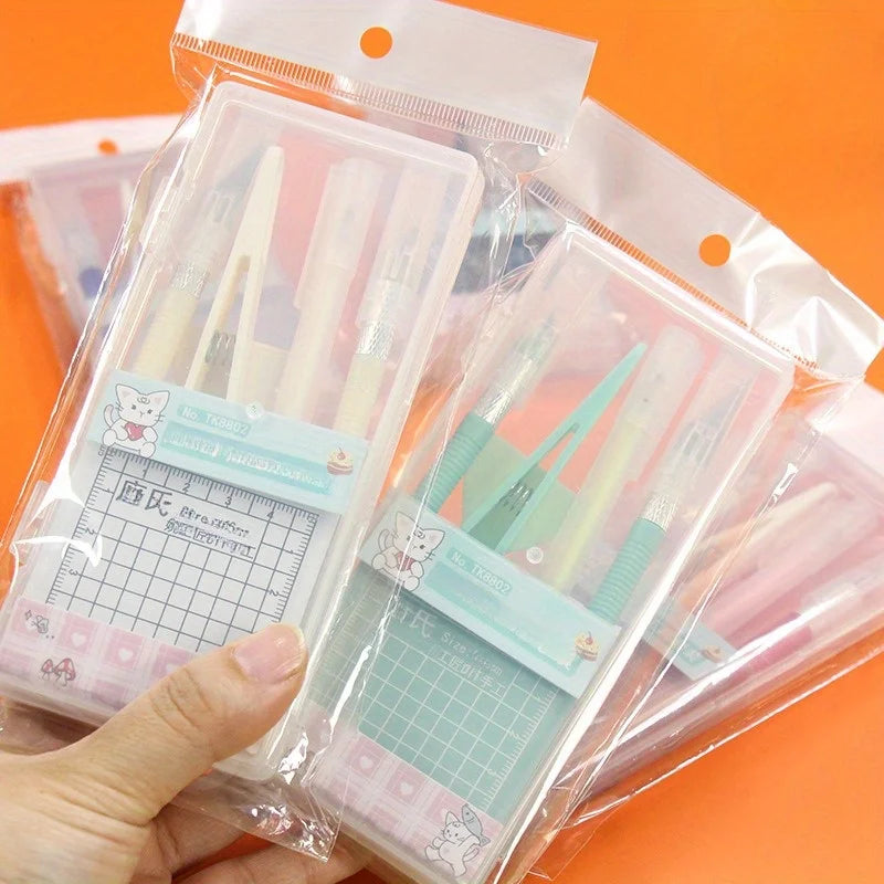 DIY Scrapbooking Tool Kit with Pen Carving Knife Tweezers Cutting Pad - Multi Color Options