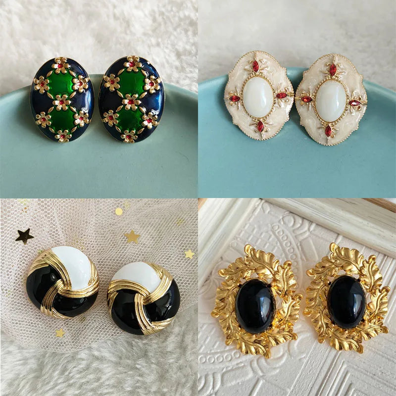 Vintage Geometric Clip-On Earrings Without Ear Holes Oversized Round Ear Clips