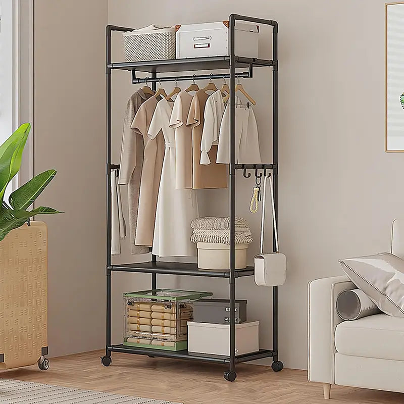 Standing Garment Rack for Hanging Clothes with Hat, Scarf & Tie Storage